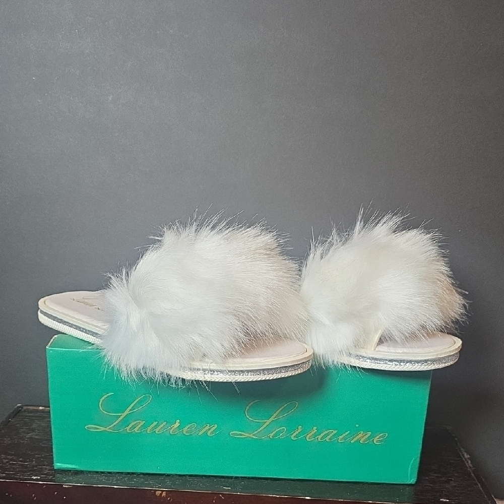 Lauran Larraine Fluffy White Sandals
